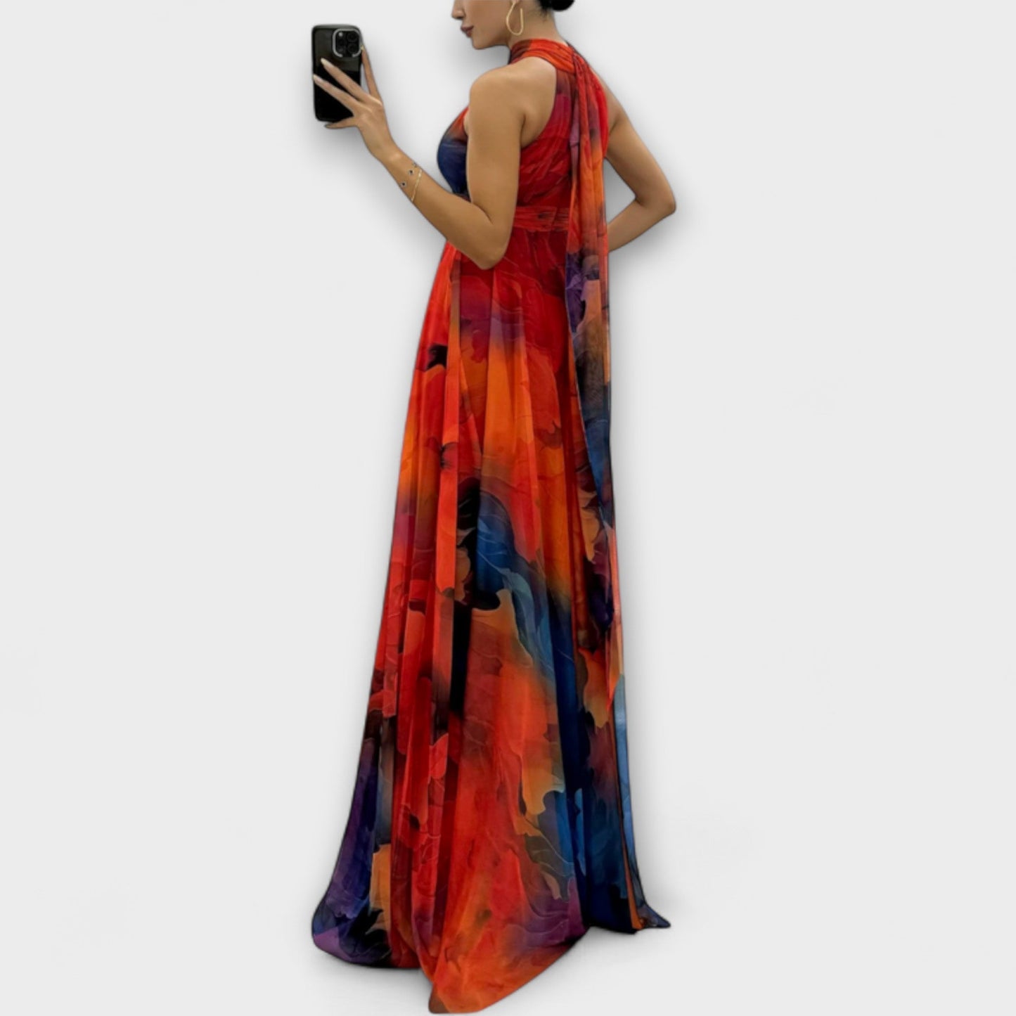 Isalie - Pinkes Chiffon-Maxikleid mit Blumenmuster
