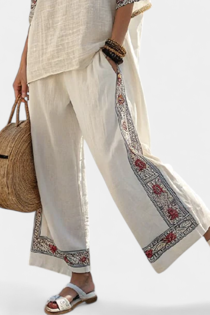 Amália | Beiges mediterranes Set mit Stickerei