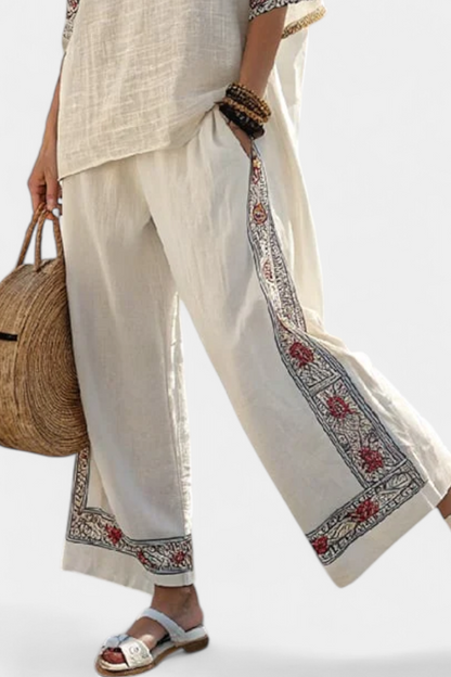 Amália | Beiges mediterranes Set mit Stickerei