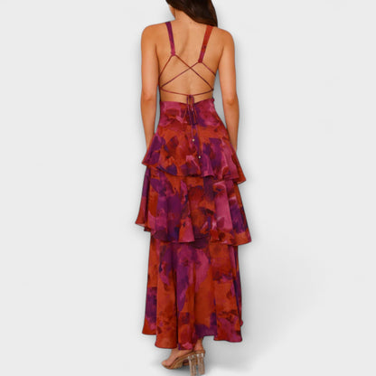 Domenica - Blau-grünes Chiffonkleid mit Lagen