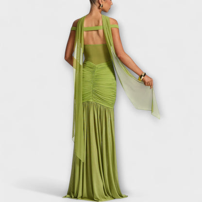 Therese - Grünes Schlitzkleid mit Drapierung