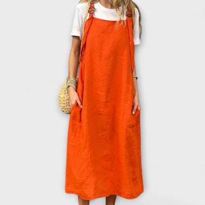 Salopette Mirta - Orange Leinen-Trägerkleid