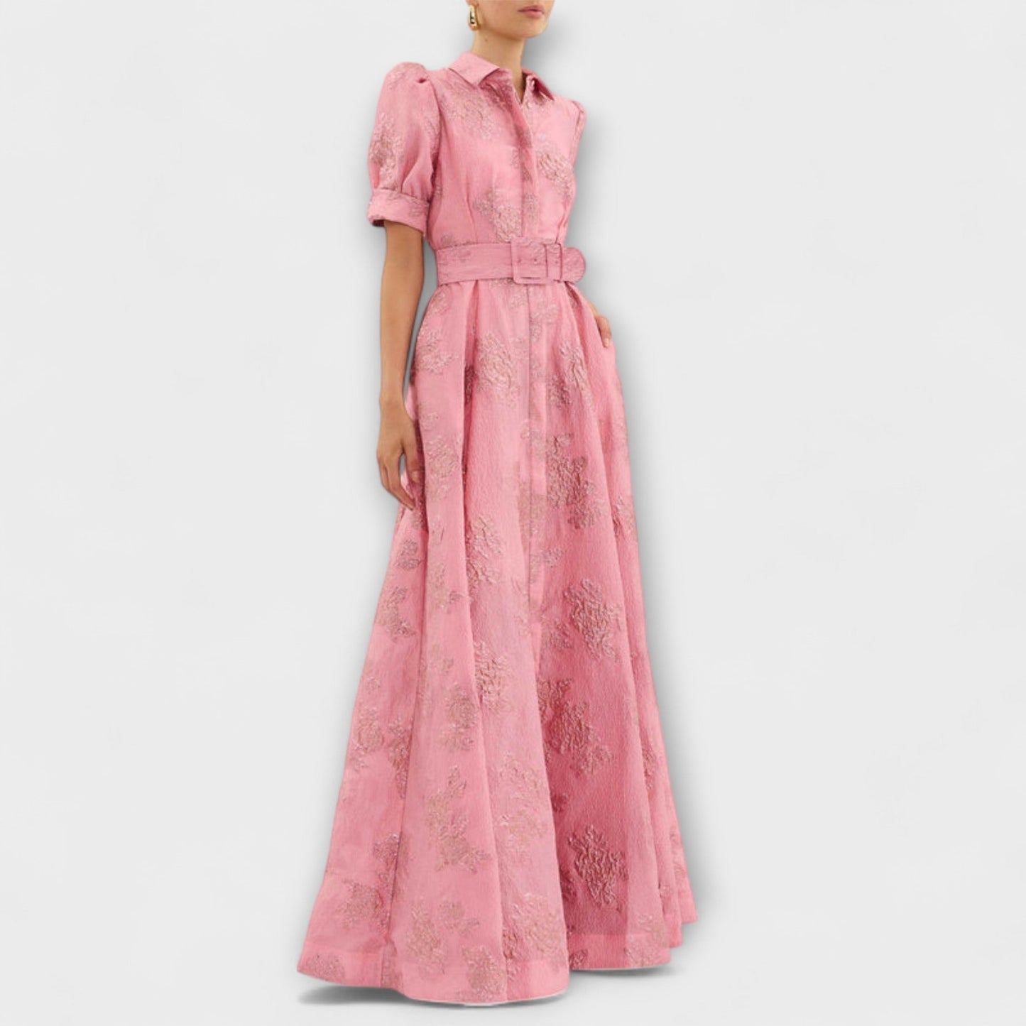 Anabella | Rosa Maxikleid mit kurzen Puffärmeln