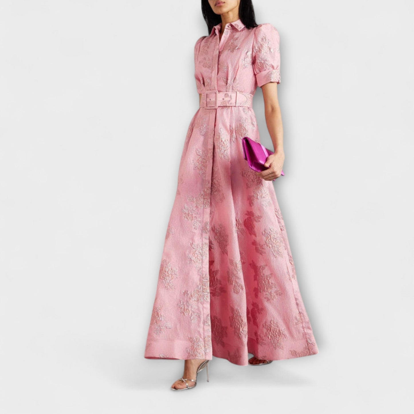Anabella | Rosa Maxikleid mit kurzen Puffärmeln
