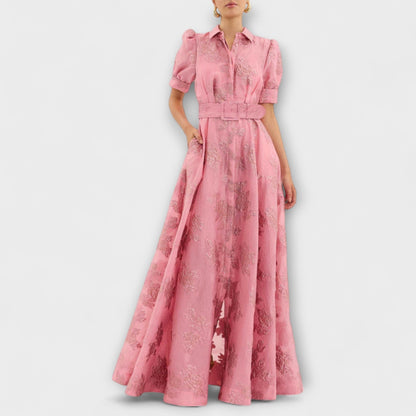 Anabella | Rosa Maxikleid mit kurzen Puffärmeln