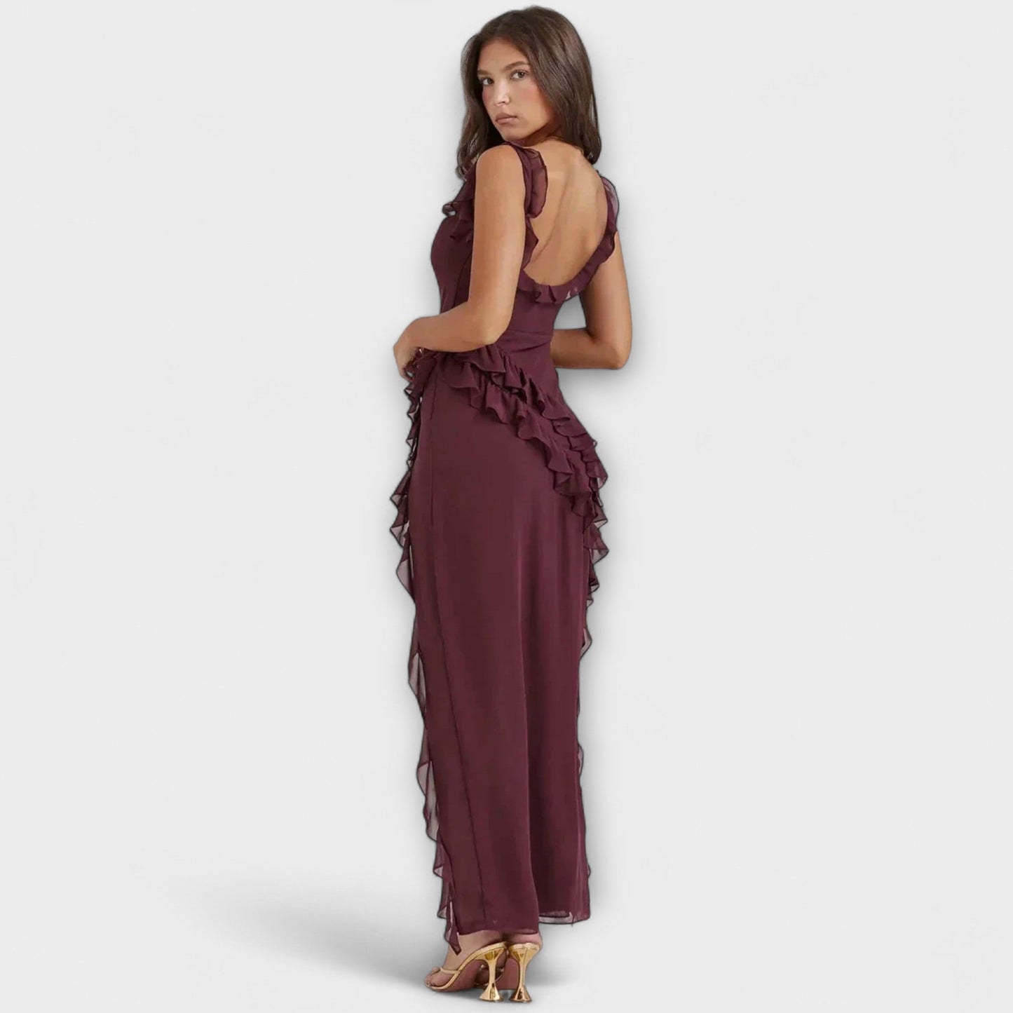 Lara - Bordeauxrotes Maxikleid mit Schlitz