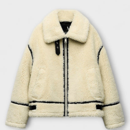 Adele | Cremefarbene stylische Teddy-Bomberjacke