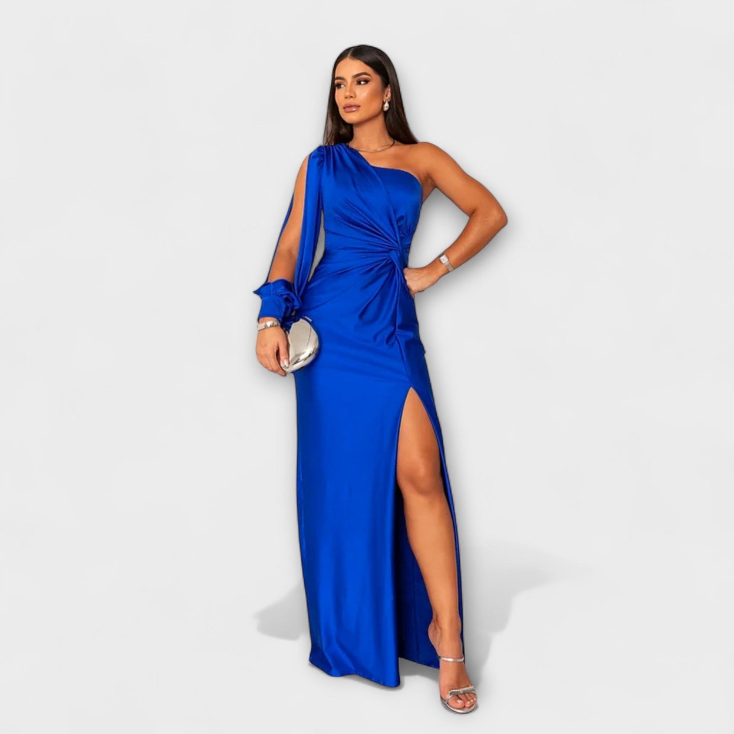 Elisa - Petrolfarbenes One-Shoulder-Kleid mit Raffung