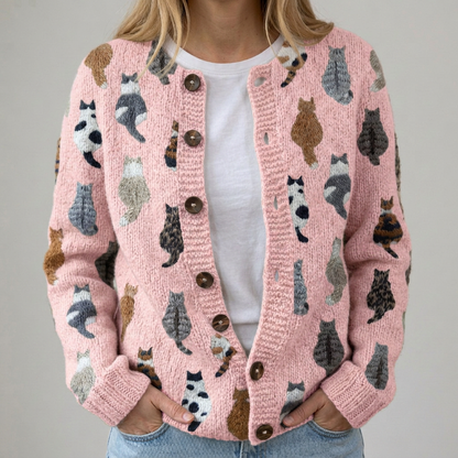 Flora | Gemütliche Strickjacke mit Katzenmuster