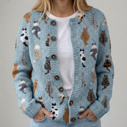 Flora | Gemütliche Strickjacke mit Katzenmuster