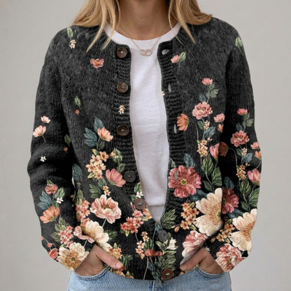 Kivara | Vintage-Strickjacke mit Blumenmuster