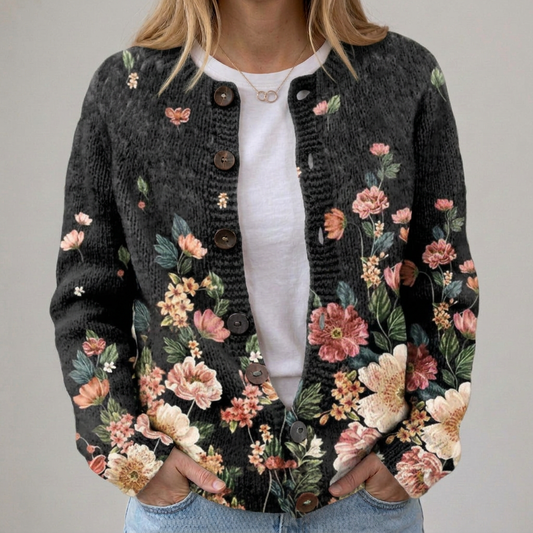 Kivara | Vintage-Strickjacke mit Blumenmuster