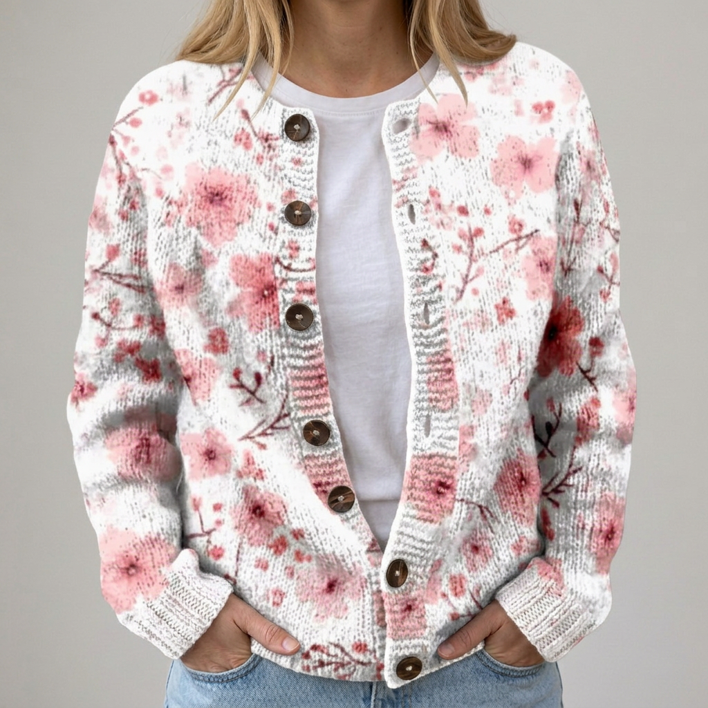 Juna | Herbst-Strickjacke mit Blumenmuster