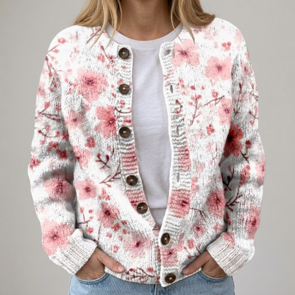 Juna | Herbst-Strickjacke mit Blumenmuster