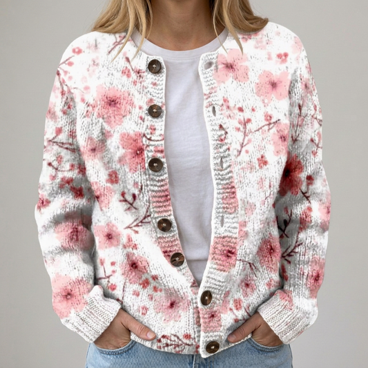 Juna | Herbst-Strickjacke mit Blumenmuster