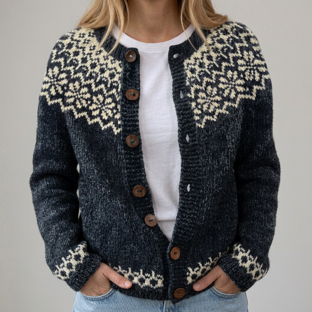 Greta | Herbst-Strickjacke mit Blumenmuster