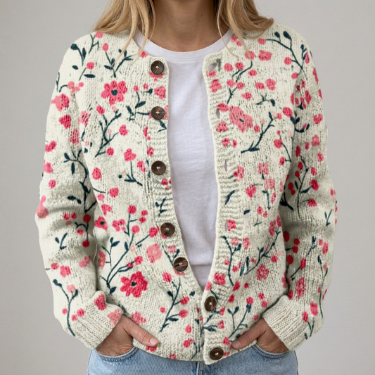 Mona | Herbst-Strickjacke mit Blumenmuster