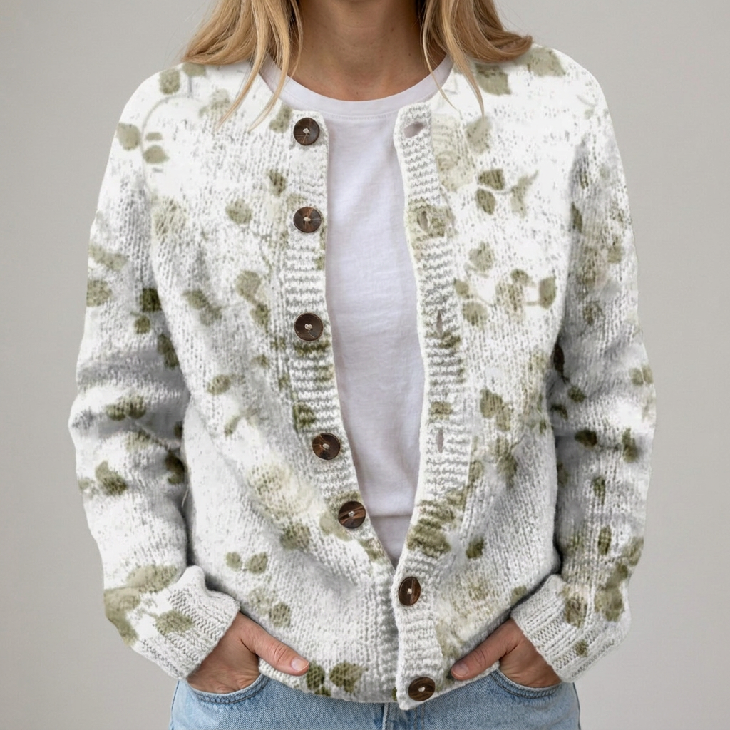 Alena | Herbst-Strickjacke mit Blumenmuster