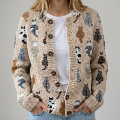 Flora | Gemütliche Strickjacke mit Katzenmuster