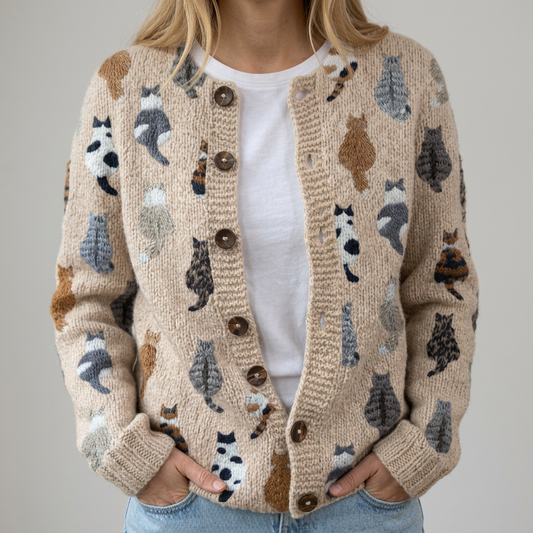 Flora | Gemütliche Strickjacke mit Katzenmuster