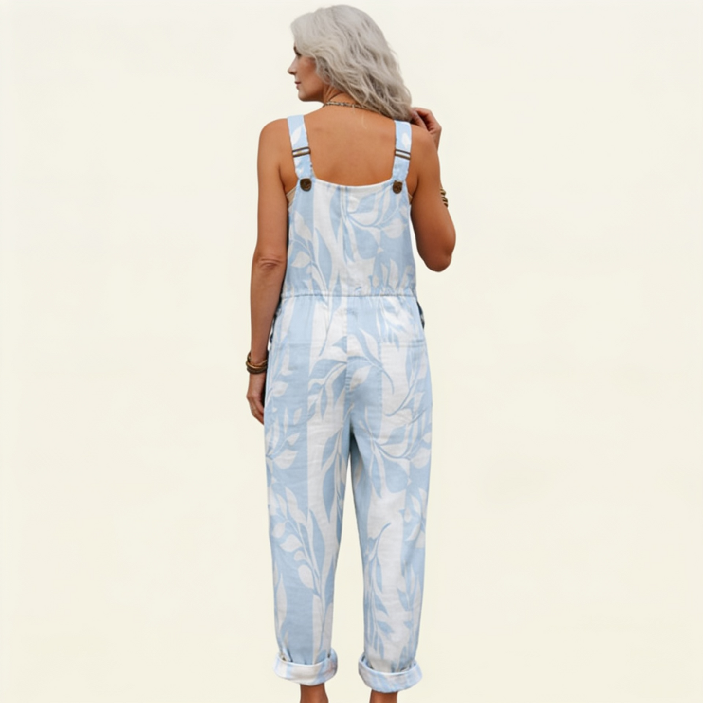 Wibke | Latzhose mit azurblauem Blattmotiv