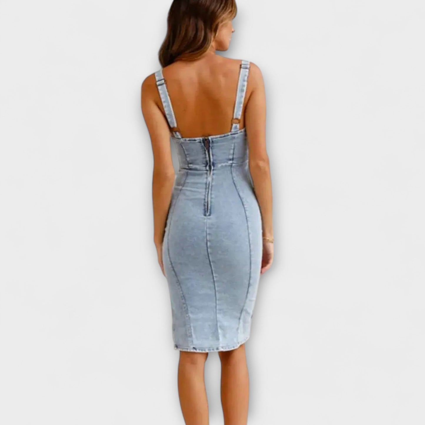 Anna | Graues Denim-Kleid mit verstellbaren Trägern