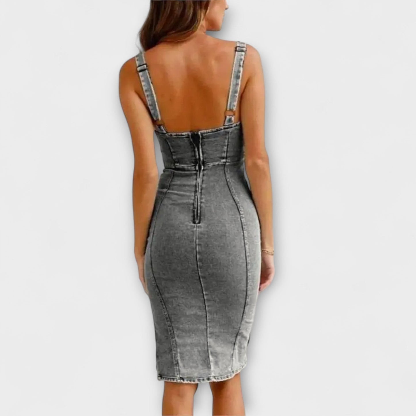 Anna | Graues Denim-Kleid mit verstellbaren Trägern