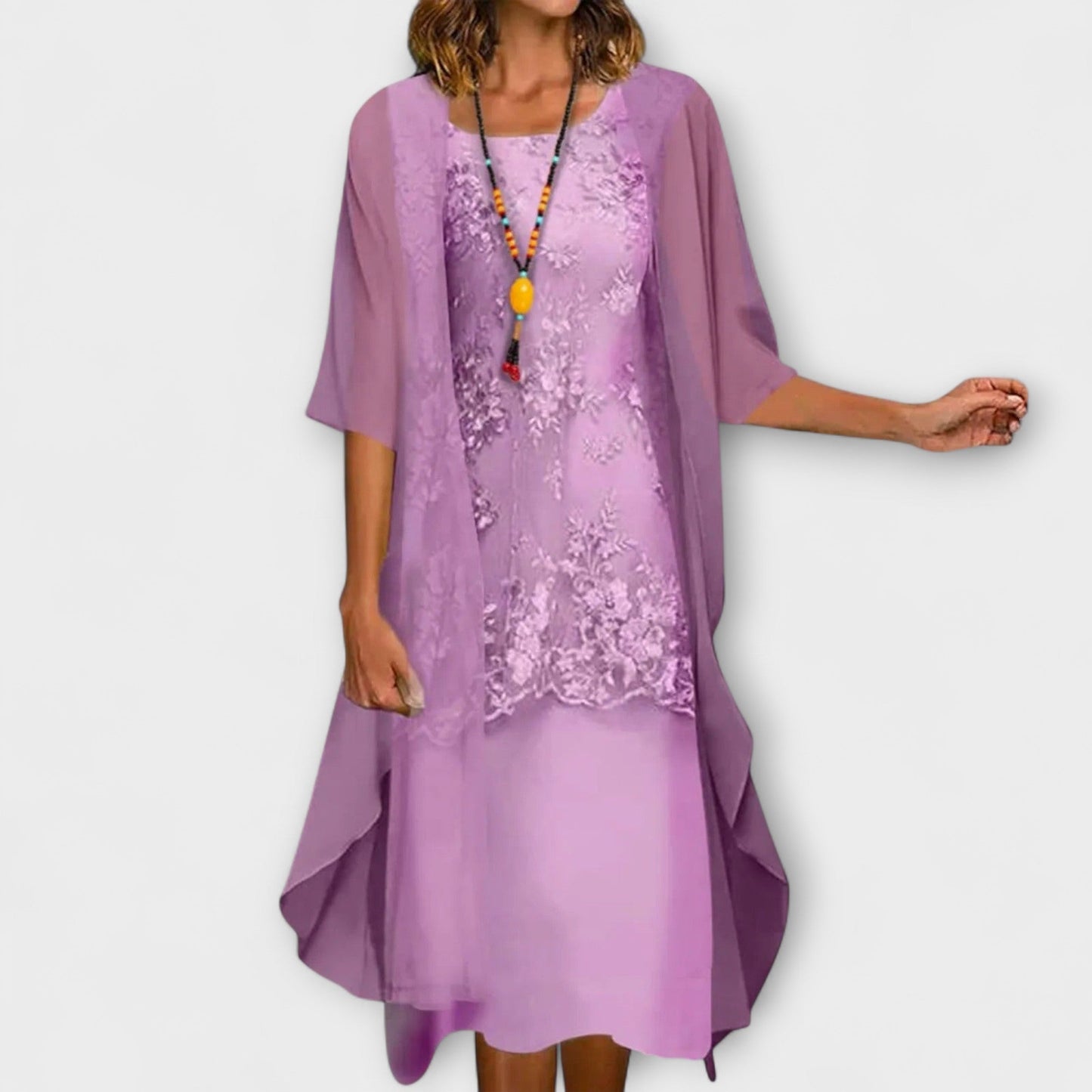 Danielle - Hellblaues zweiteiliges Chiffonkleid mit Spitze