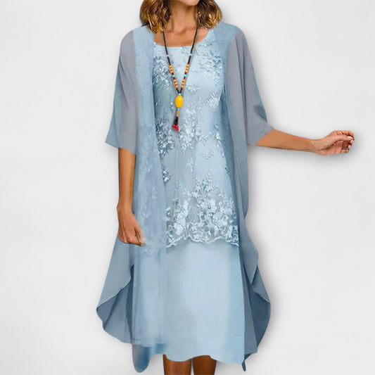 Danielle | Hellblaues zweiteiliges Chiffonkleid mit Spitze