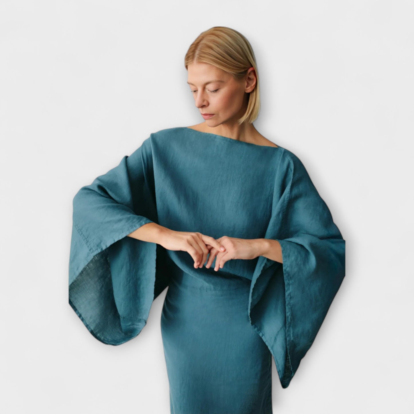 Dana - Blaues Kimono-Kleid aus Leinen