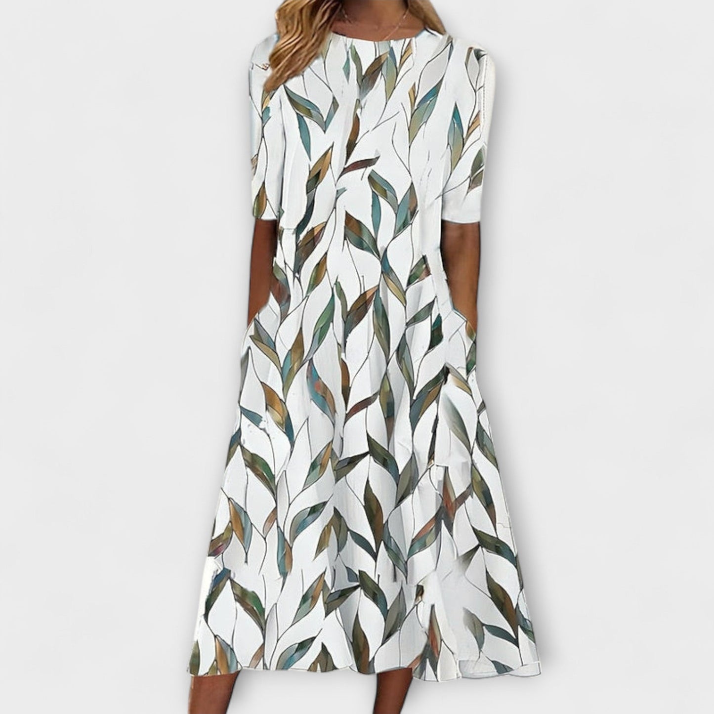 Adelina | Weisses Kleid mit blauem Blütenmuster