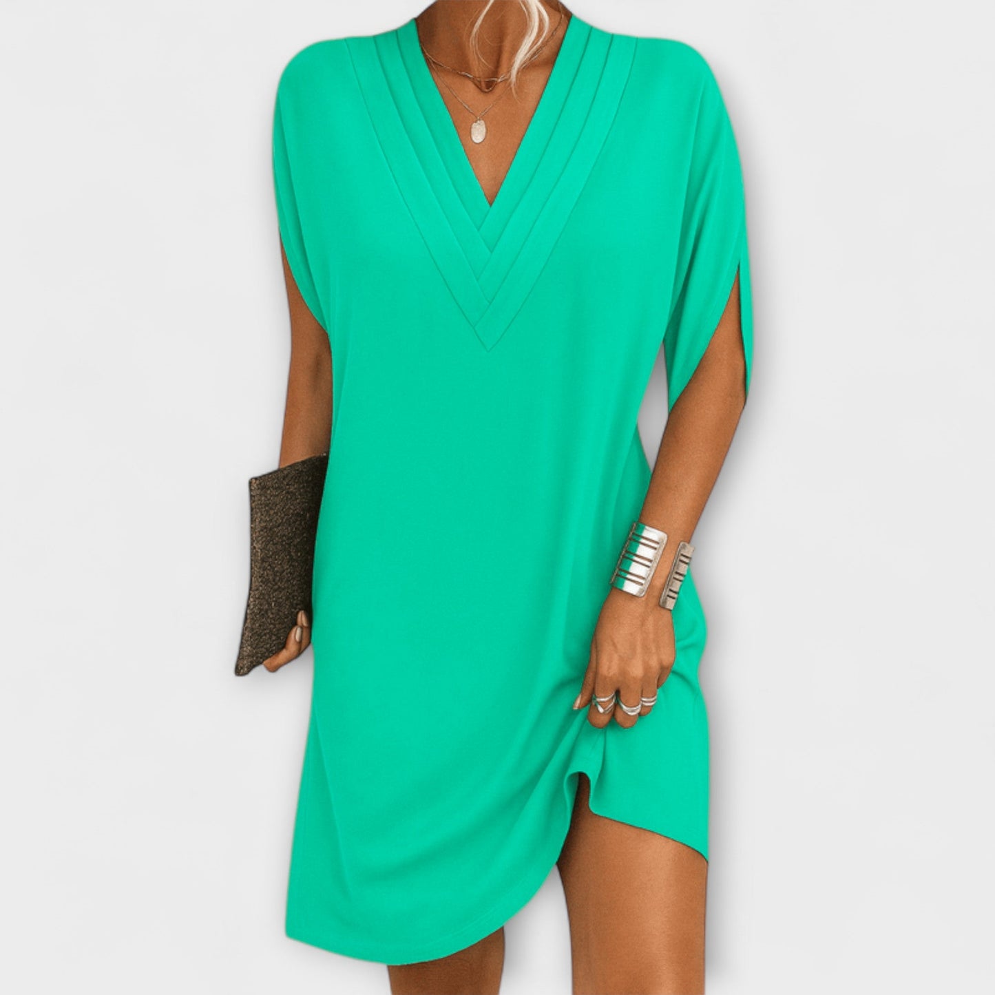 Adeline | Olivgrünes Sommerkleid mit V-Ausschnitt