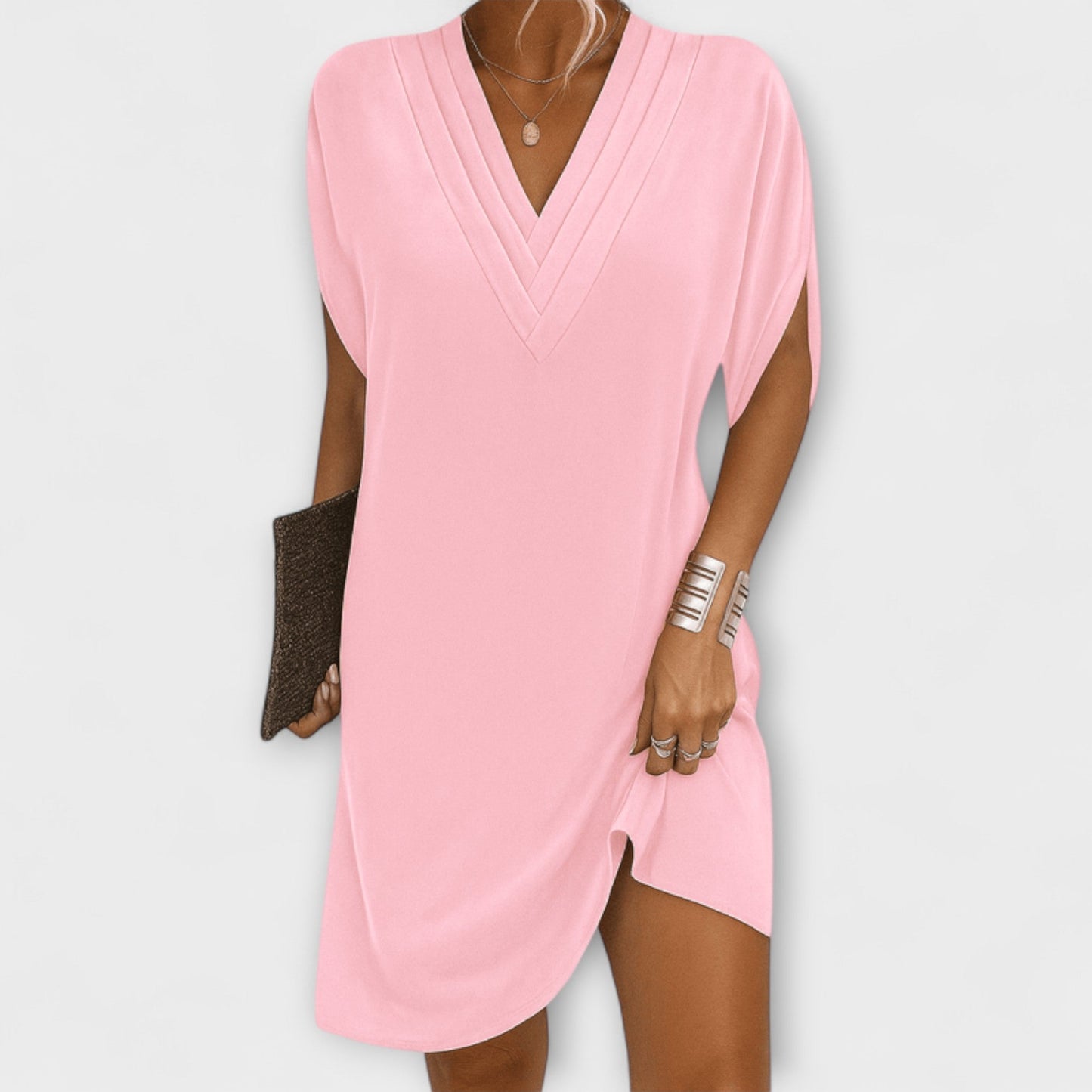 Adeline | Olivgrünes Sommerkleid mit V-Ausschnitt