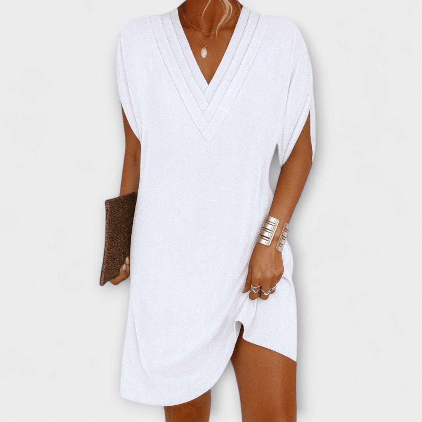Adeline | Olivgrünes Sommerkleid mit V-Ausschnitt
