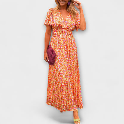 Elsie - Orange Maxikleid mit V-Ausschnitt
