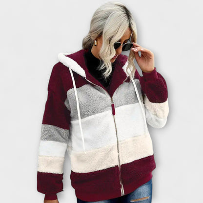 Erika - Beige kuschelige Winterjacke mit Colour-Block